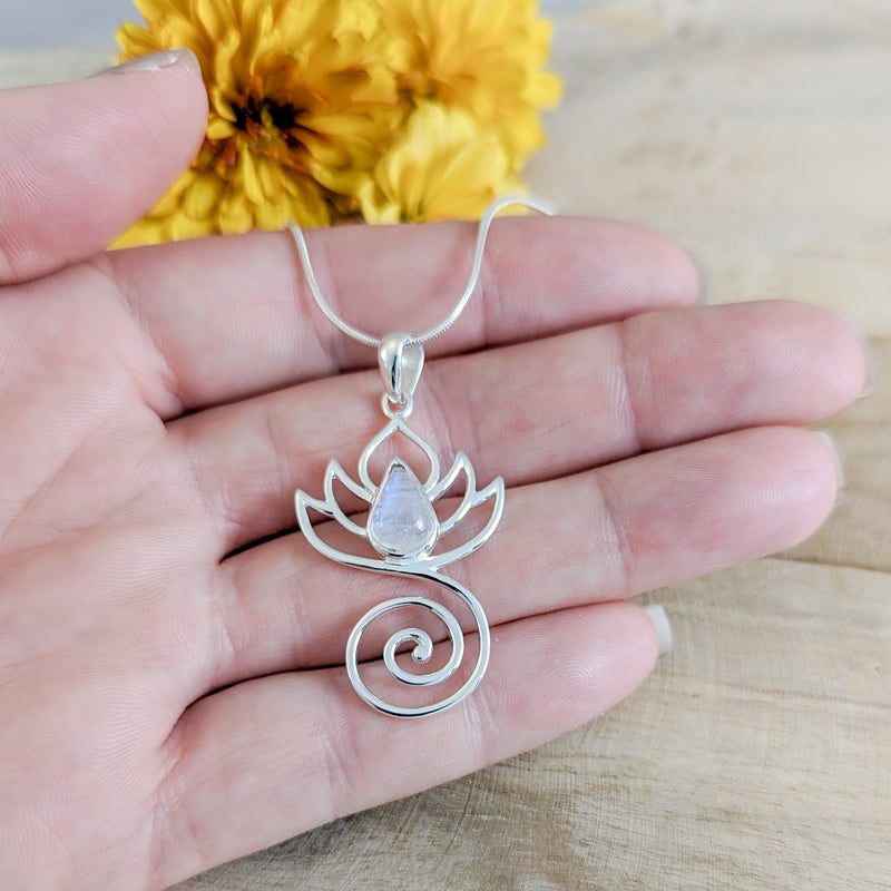 Load image into Gallery viewer, Lotus with Moonstone Pendant in Sterling Silver
