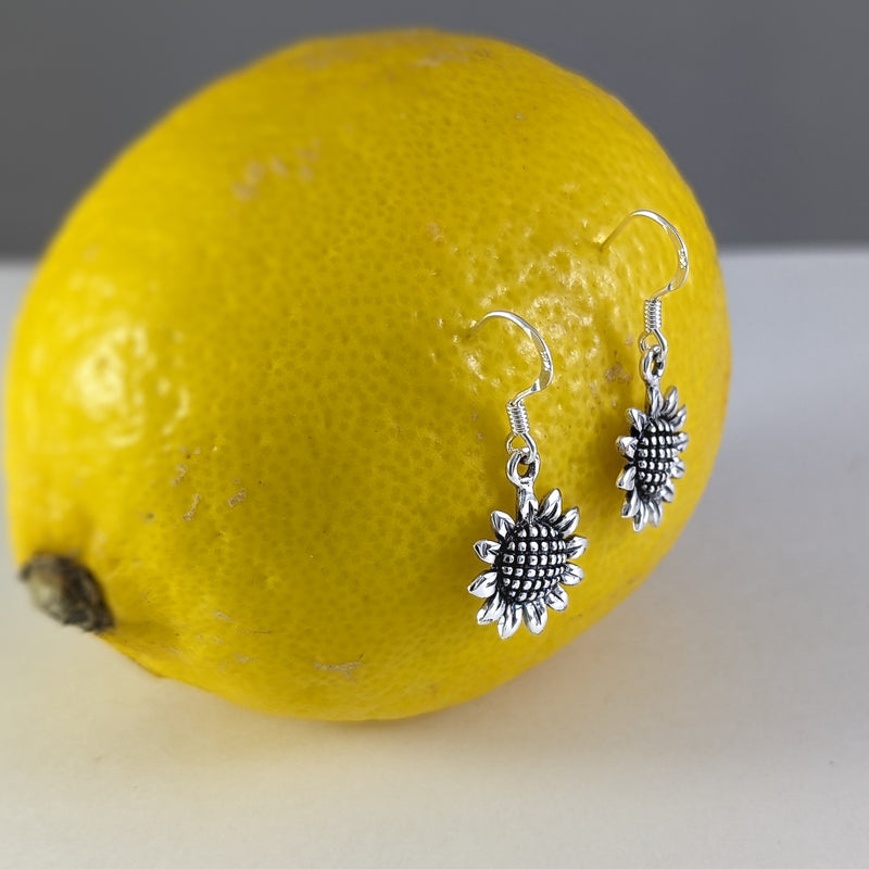 Load image into Gallery viewer, Sunflower Earrings in Sterling Silver
