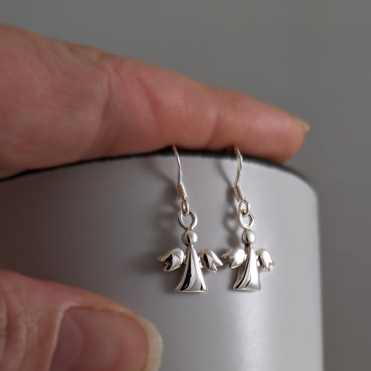 Tiny Shiny Angel Earrings in Sterling Silver
