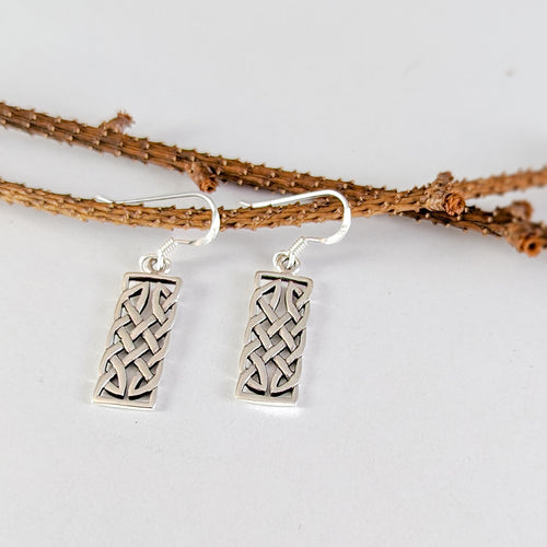 Rectangle Celtic Knot Earrings in Sterling Silver