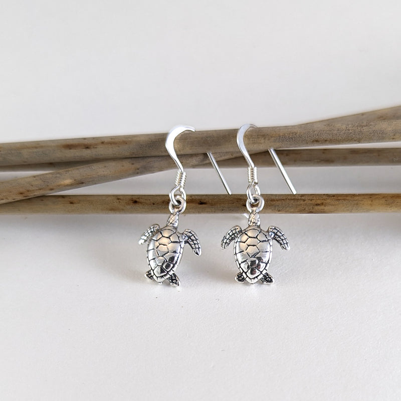 Load image into Gallery viewer, Swimming Turtle Earrings in Sterling Silver
