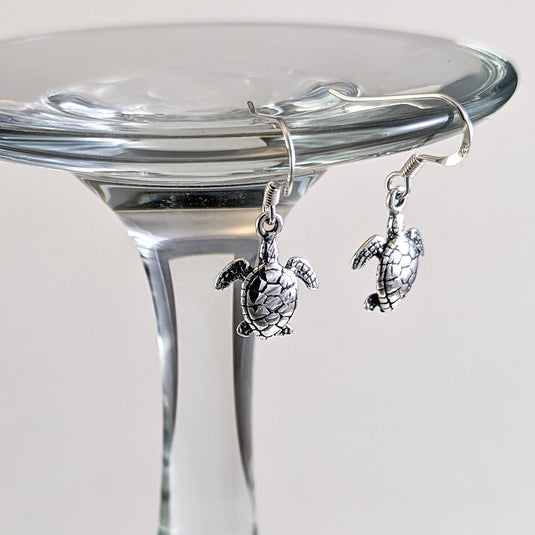 Swimming Turtle Earrings in Sterling Silver