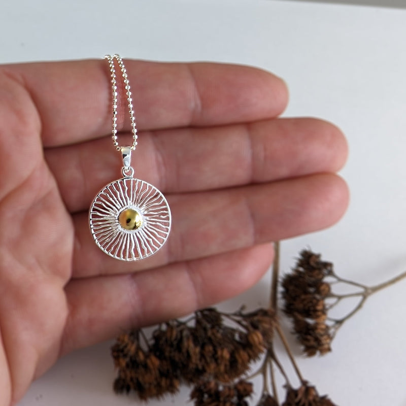 Load image into Gallery viewer, Sunburst Necklace in Sterling Silver with Gold Plate
