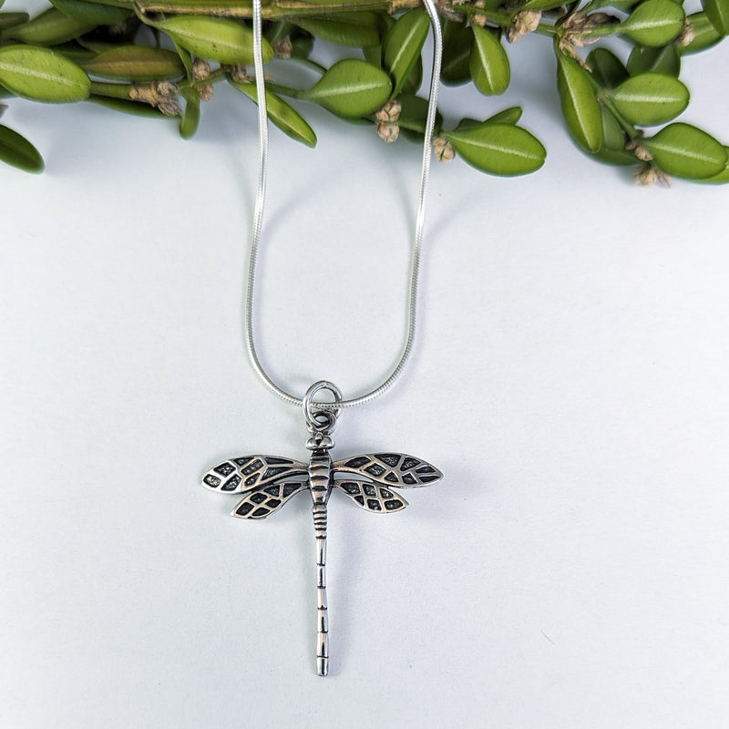 Load image into Gallery viewer, Vintage-look Dragonfly Necklace in Sterling Silver
