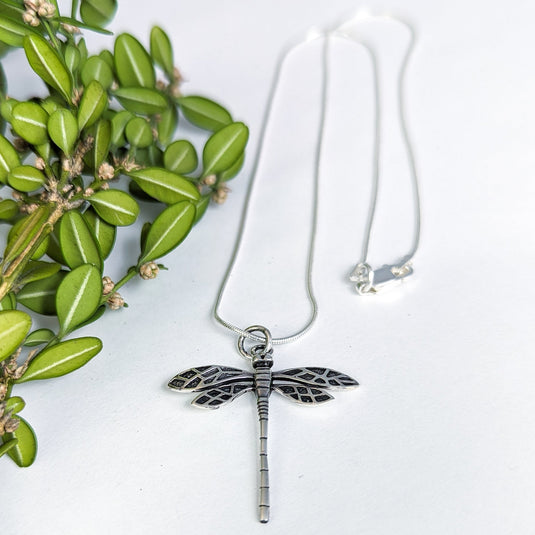 Vintage-look Dragonfly Necklace in Sterling Silver