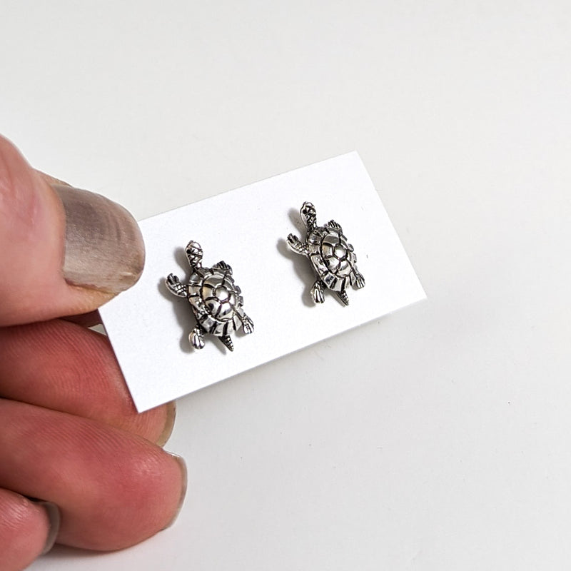 Load image into Gallery viewer, Running Turtles Stud Earrings in Sterling Silver
