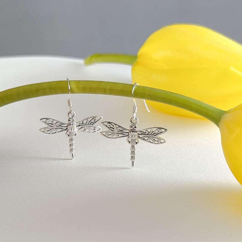 Load image into Gallery viewer, Stencil Dragonfly Earrings in Sterling Silver
