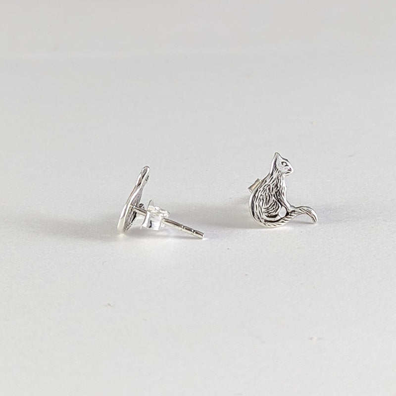 Load image into Gallery viewer, Ready to be Pet, Cat Stud Earrings in Sterling Silver

