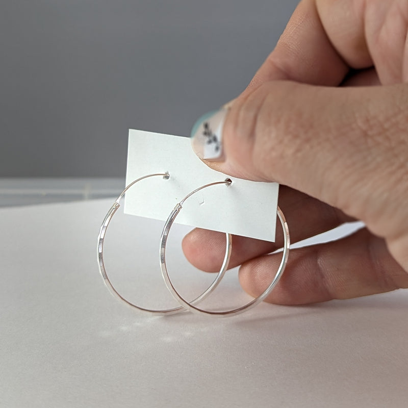 Load image into Gallery viewer, Hammered Hoop Earrings in Sterling Silver
