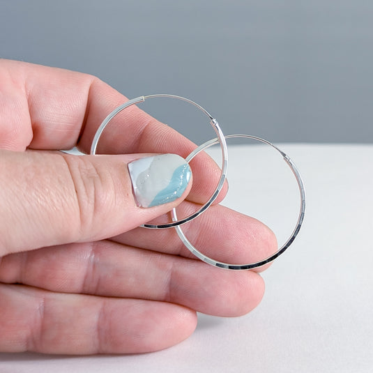 Hammered Hoop Earrings in Sterling Silver