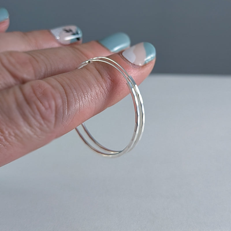 Load image into Gallery viewer, Hammered Hoop Earrings in Sterling Silver
