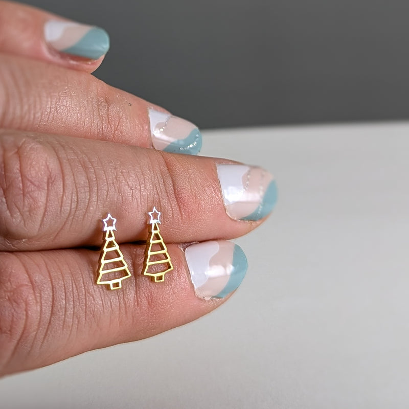 Load image into Gallery viewer, Christmas Tree Post Earrings in Gold Plated Sterling Silver
