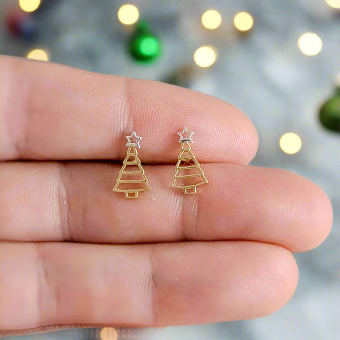 Christmas Tree Post Earrings in Gold Plated Sterling Silver