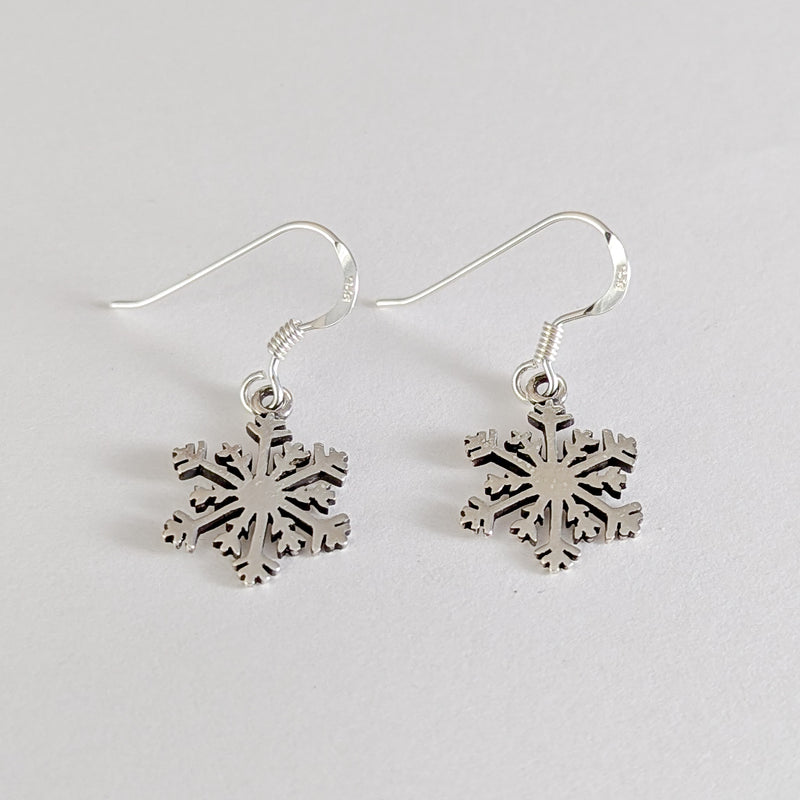 Load image into Gallery viewer, Snowflake Earrings in Sterling Silver
