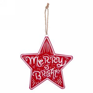 Merry & Bright Red Metal Star Ornament