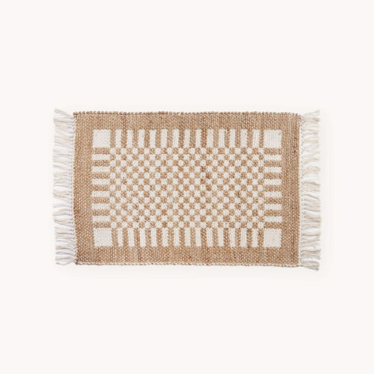 Jute/Cotton Handloom Rug - Check in White