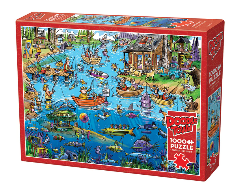 Load image into Gallery viewer, Jigsaw Puzzle : Doodle Town Gone Fishing
