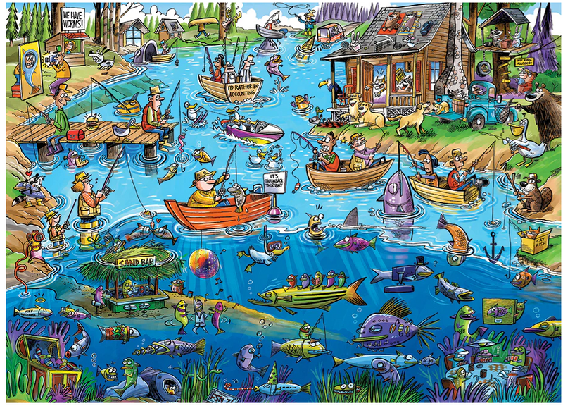 Load image into Gallery viewer, Jigsaw Puzzle : Doodle Town Gone Fishing
