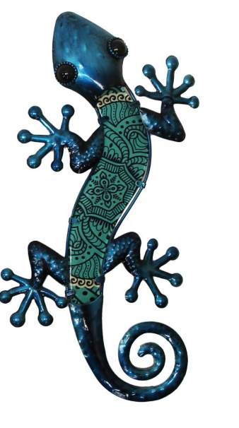 Boho Gecko Garden or Wall Art, Blue