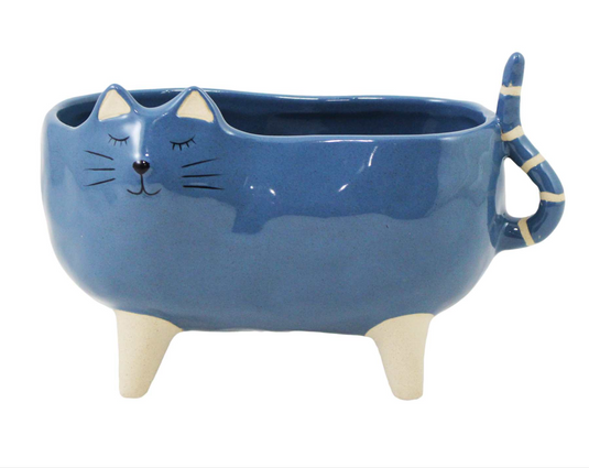 Blue Cat Flower Pot or Planter