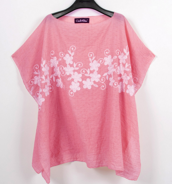 Gemma Top in Pink with Floral Stitching