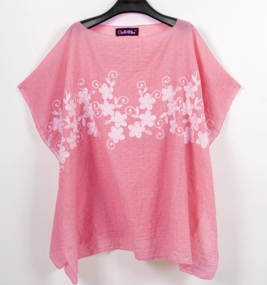 Gemma Top in Pink with Floral Stitching