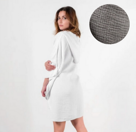 Crinkle Cotton Poncho in Grey
