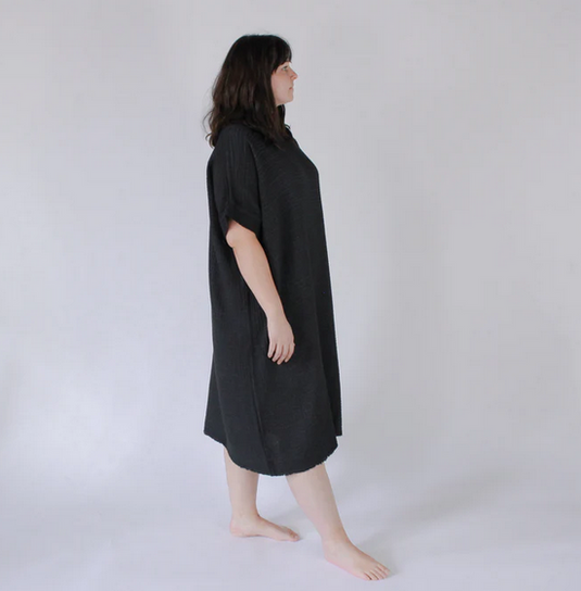 Crinkle Cotton One Size Dress in Black