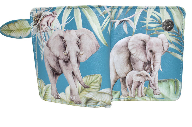 Load image into Gallery viewer, Elephants in Teal Small Wallet
