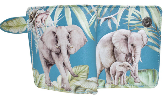 Elephants in Teal Small Wallet