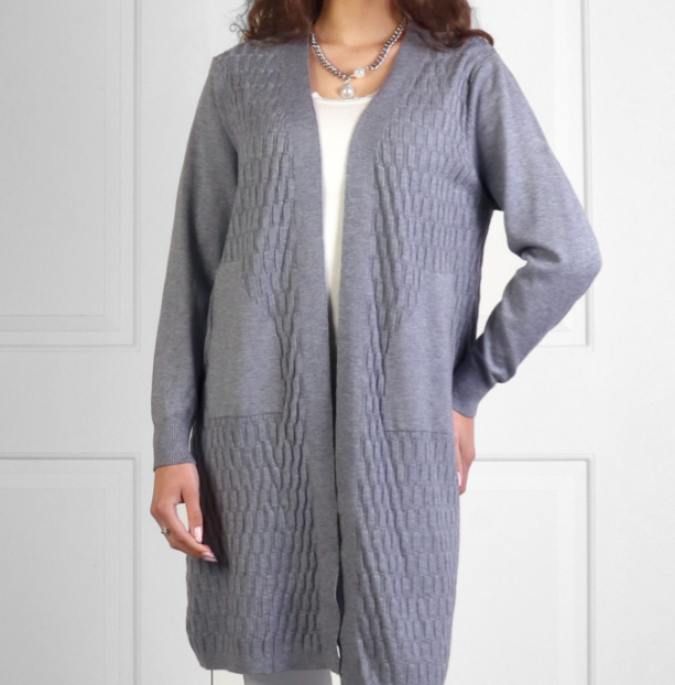 Weave Pattern 3/4 Length Cardigan in Grey