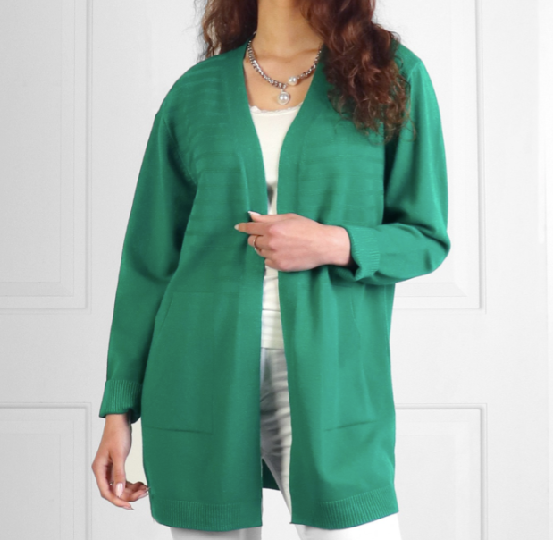 Ribbed Knit Cardigan in Green