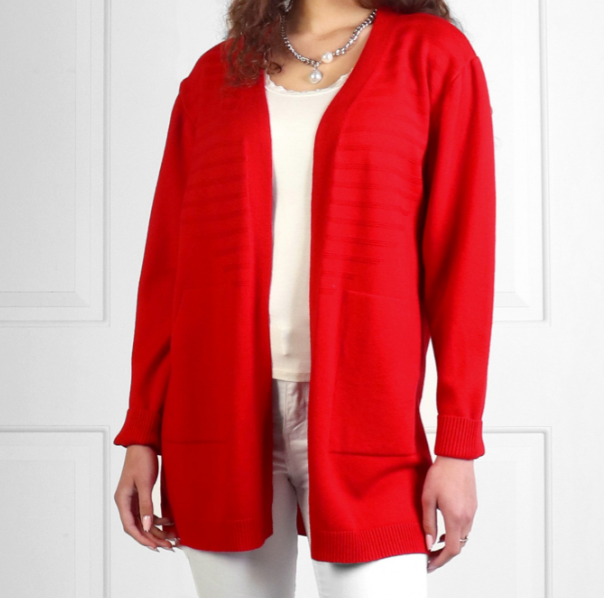 Ribbed Knit Cardigan in Red