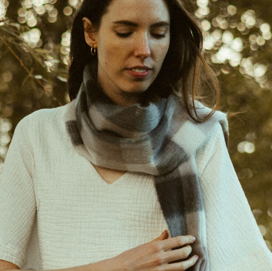 Alpaca Blend Scarf in Walnut Check