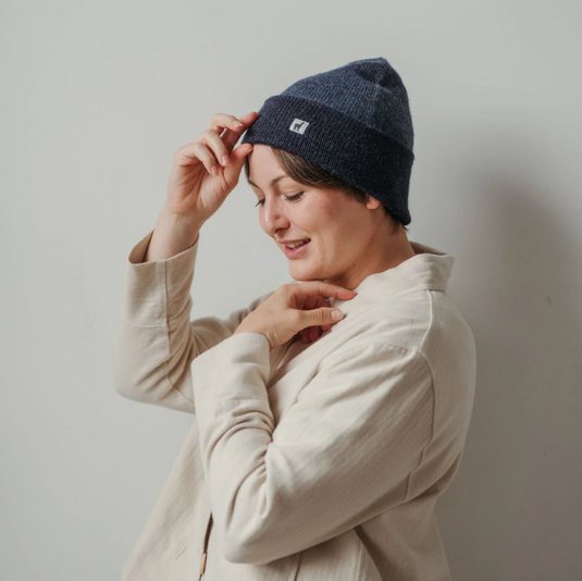 Alpaca Reversible Toque in Denim/Blue