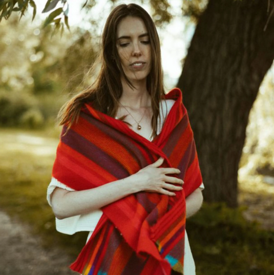 Alpaca Blend Scarf in Crimson Stripe