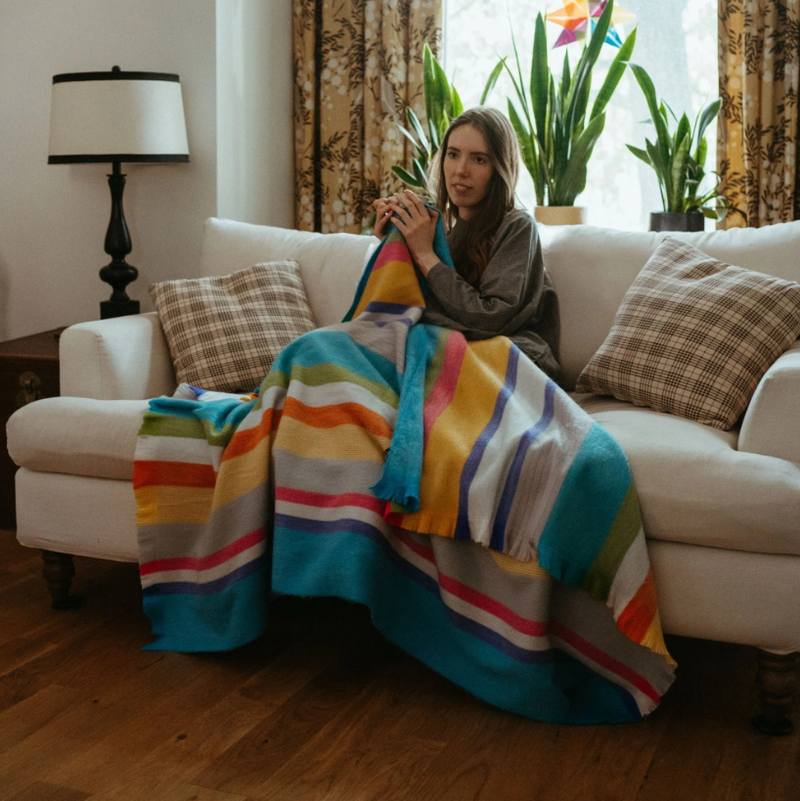 Load image into Gallery viewer, Alpaca Blend Throw Blanket in Staycation Stripe
