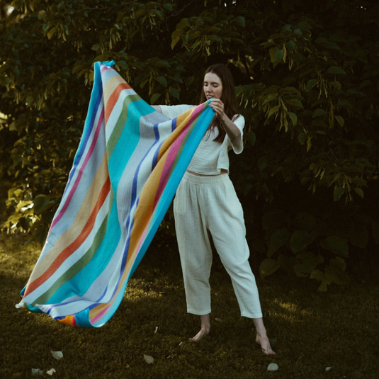 Alpaca Blend Throw Blanket in Staycation Stripe