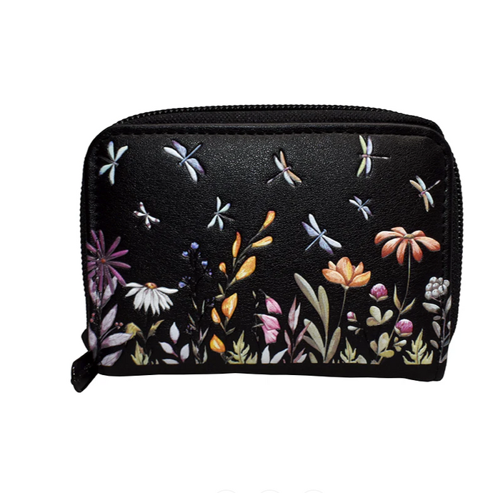 Essentials Wallet in Black with Dragonflies