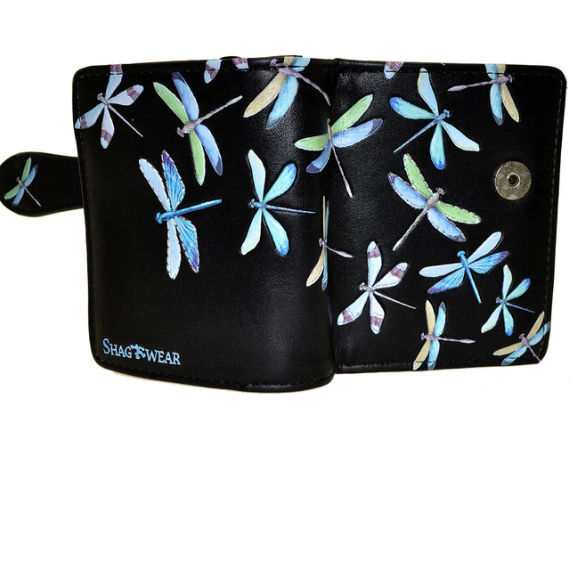 Load image into Gallery viewer, Flying Dragonflies in Black Small Wallet
