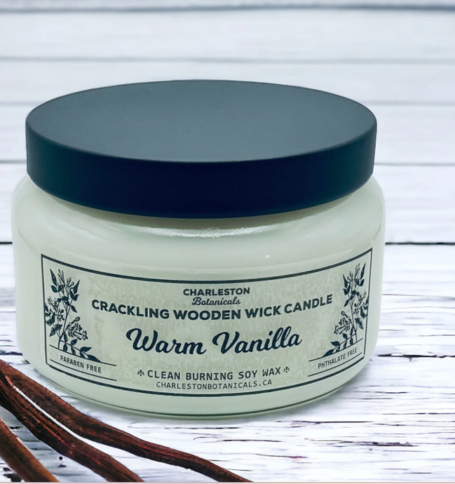 Warm Vanilla Soy Candle with Crackling Wood Wick