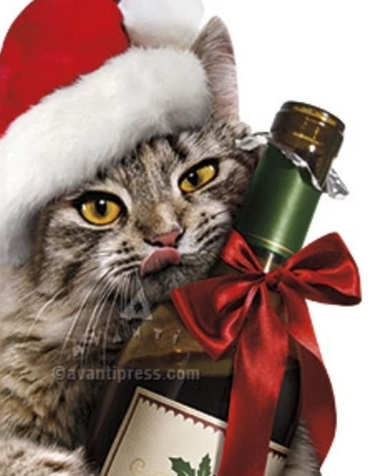 Cat Drinks Wine Christmas Card