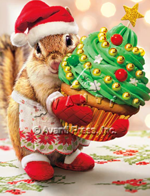 Chipmunk with a cupcake Christmas Card