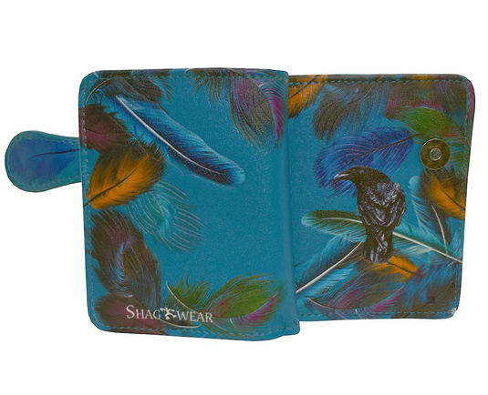 Small Wallet with Raven in Blue