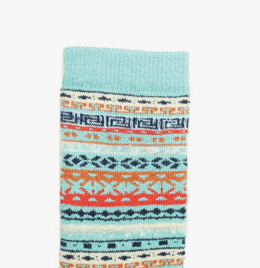 Alpaca Socks in Patterned Aqua