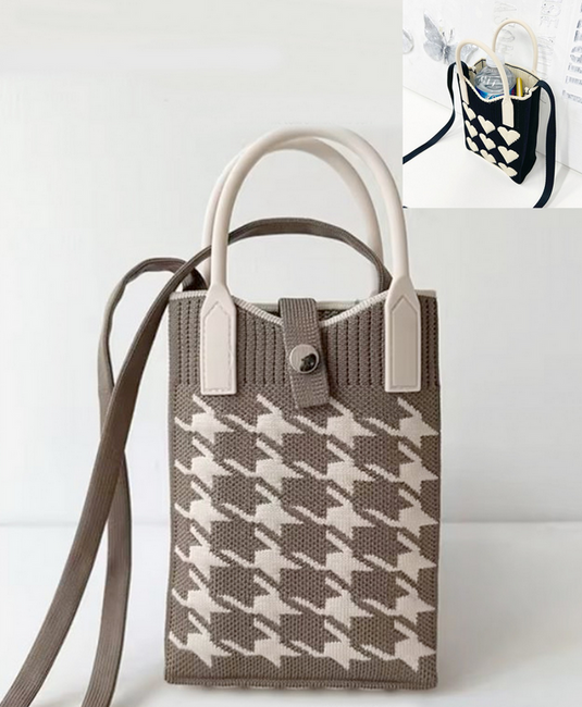 Knitted Mini Purse in Mocha Houndstooth