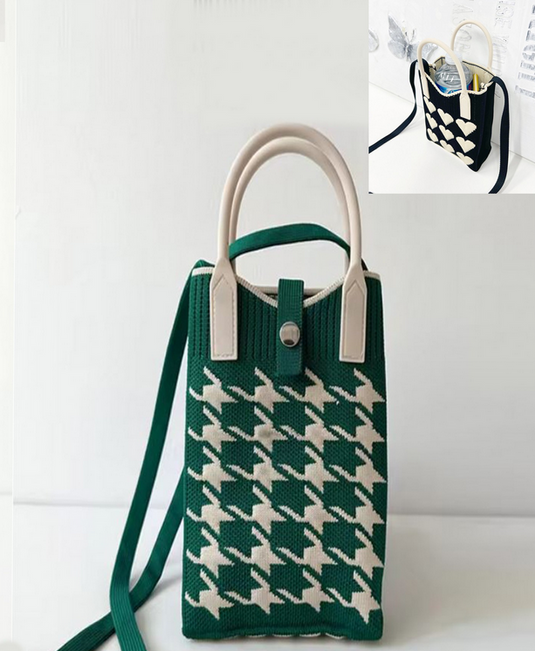 Knitted Mini Purse in Forest Houndstooth