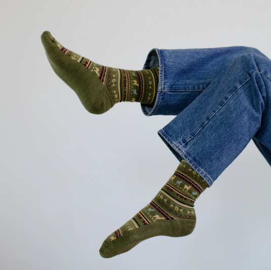 Alpaca Socks  In Patterned Olive