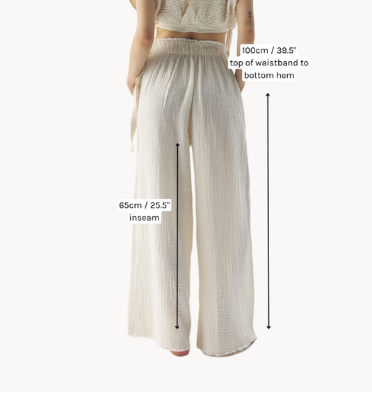 Crinkle Cotton Palazzo Pants in Black