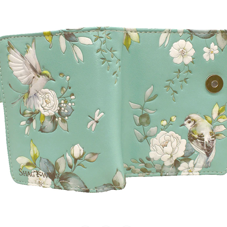 Load image into Gallery viewer, Floral and bird patterned wallet on a white background
